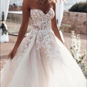 White and neutral/nude Wedding dress. NEVER WORN.